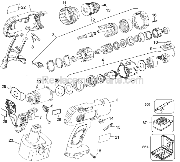 Page A Diagram and Parts List for 2870KQ Type 1 Black and Decker Cordless Drill